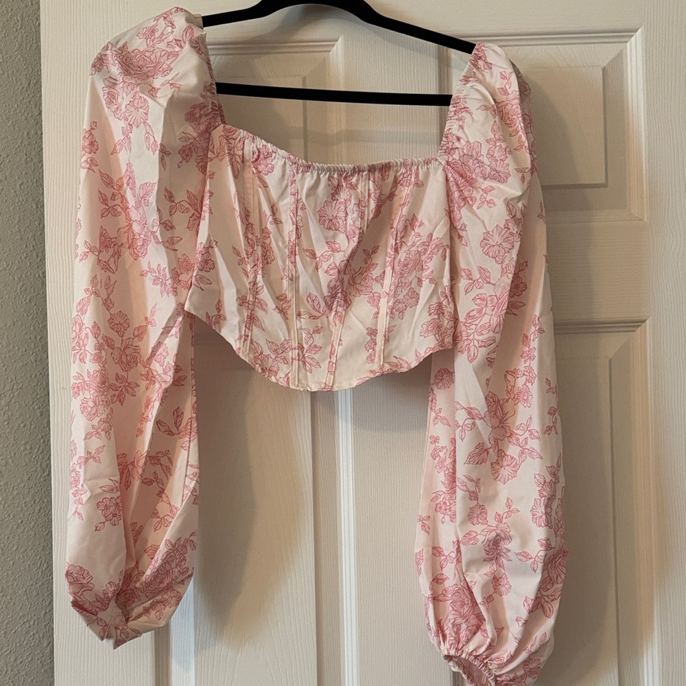 SHEIN Pink Floral Puff Sleeve Blouse
